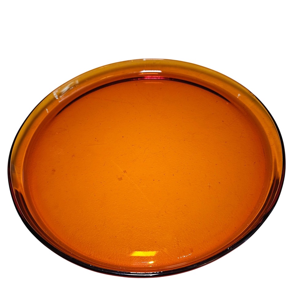 Duralex Amber Glass Round Serving‎ Platter 12 Inch Made in France MCM Honey Gold